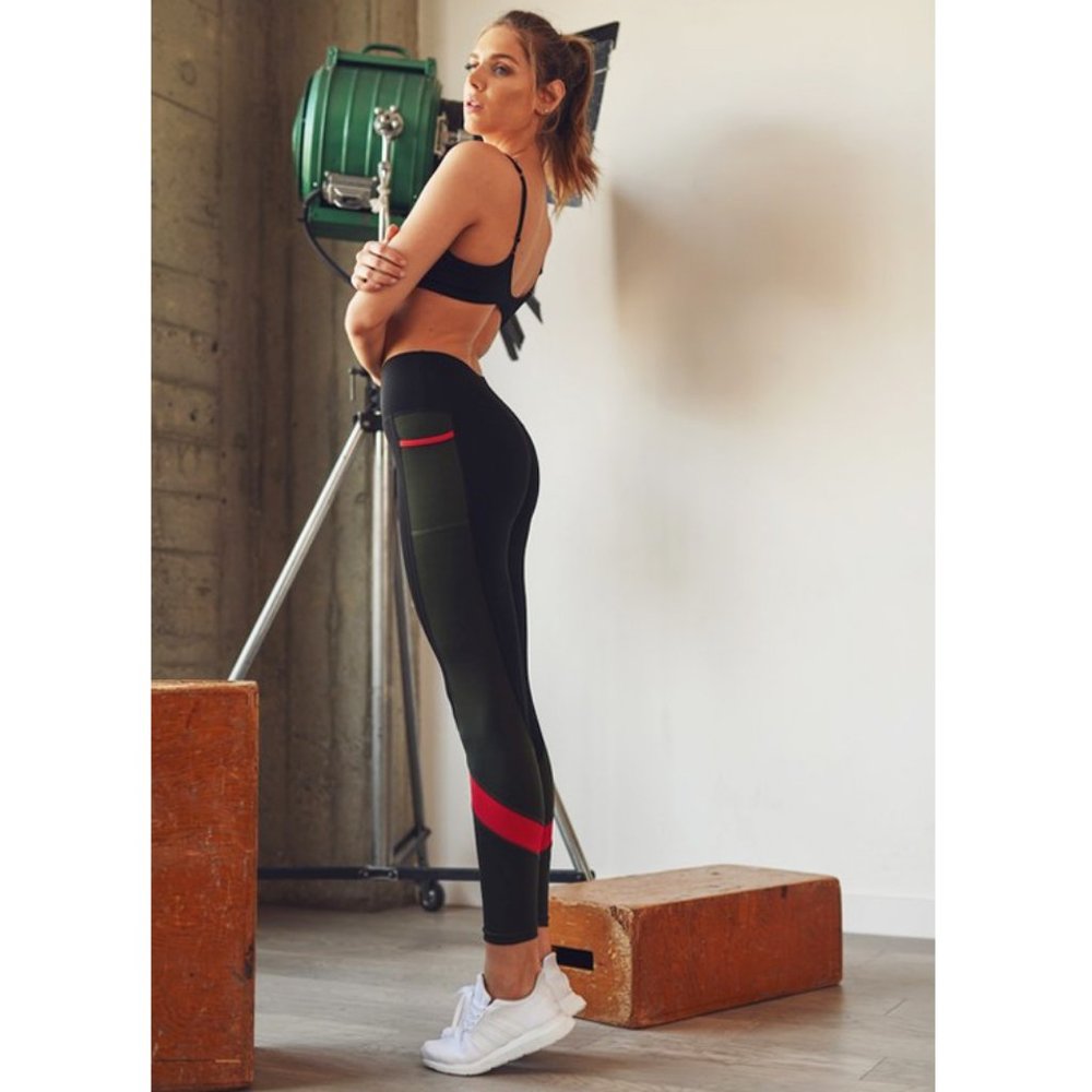 Black Olive Colorblock Pocket High Waist Leggings - Picture 4 of 10